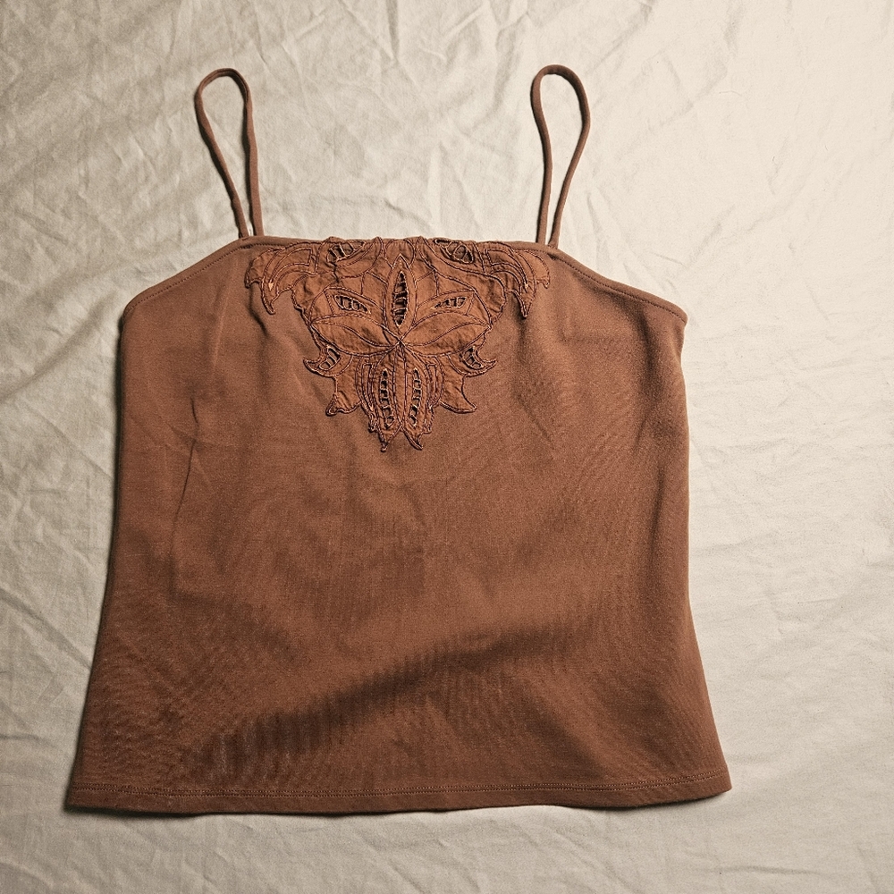 Vintage‎ Express Cami Top Medium Rust Brown Embroidered Y2K Boho Fairycore Tank